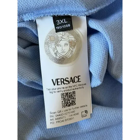 Versace Medusa Piquet Cotton Blue Short Sleeve Polo Shirt 5XL A89507S NWT